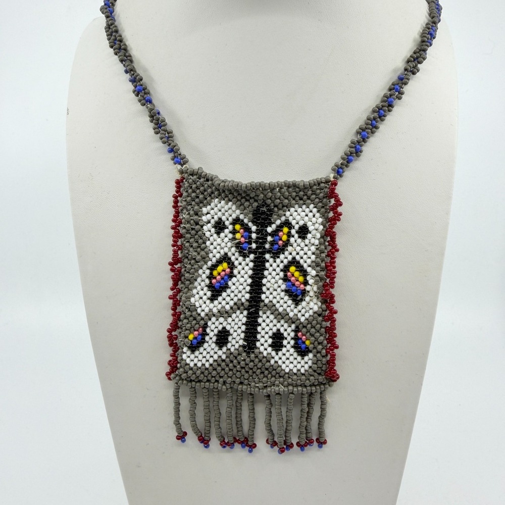 Y2K Handmade Native American Beaded Butterfly Loom Pendant Necklace